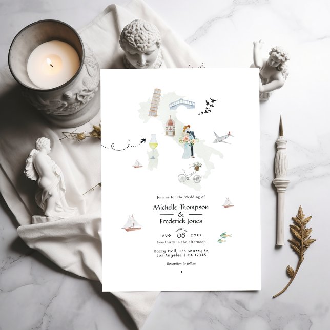 Convites Casamento de destino com código QR italiano em aqu (Criador carregado)