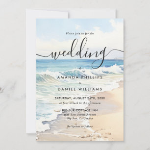 Convites Casamento de Destino com Ondas Rolantes em Aquarel