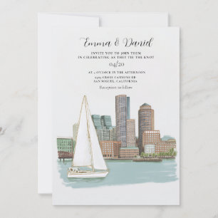 Convites Casamento de Destino com Paisagem da Orla de Bosto