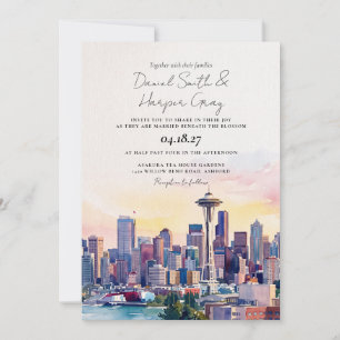 Convites Casamento de Destino com Paisagem Urbana em SEATTL
