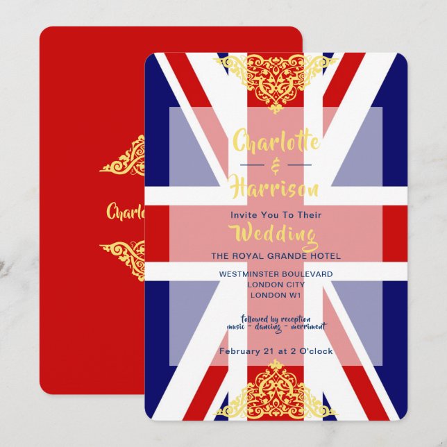 Convites Casamento de Destino da bandeira da União Britânic (Frente/Verso)