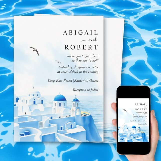 Convites casamento de destino da Grécia Santorini (Criador carregado)