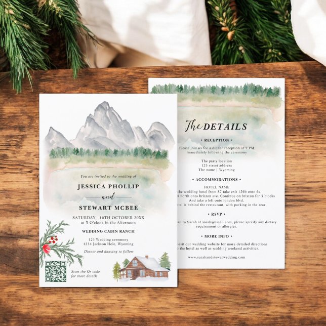 Convites Casamento de destino da montanha russa Wyoming (Rustic mountain Wyoming destination wedding Invitation)