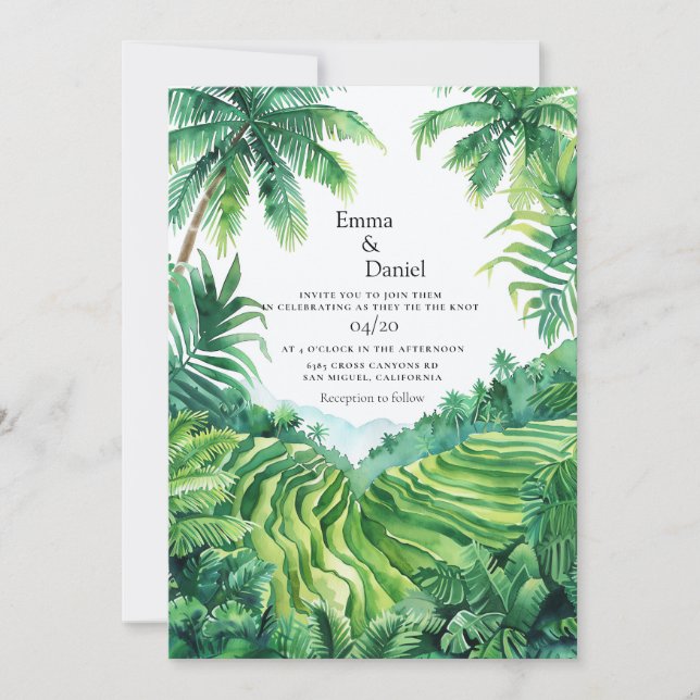 Convites Casamento de Destino da Paisagem Bali Tegalalang (Frente)