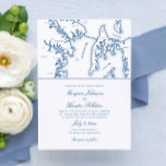 Convites Casamento de Destino de Mapa de Ilha de Kent Maryl<br><div class="desc">Este elegante design de mapa de Kent Island é perfeito para o seu casamento de destino de Kent Island em Grasonville ou Stevensville, Maryland. Há um coração que você pode mover sobre o seu local de casamento. Perfeito para locais como o Chesapeake Bay Beach Club, Silver Swan Bayside, Kent Island...</div>