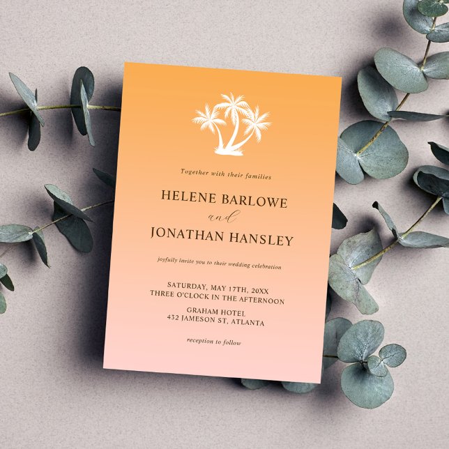 Convites Casamento de Destino de Palmeiras Tropicais Minima (Minimalist Tropical Palm Tree Destination Wedding Invitation)