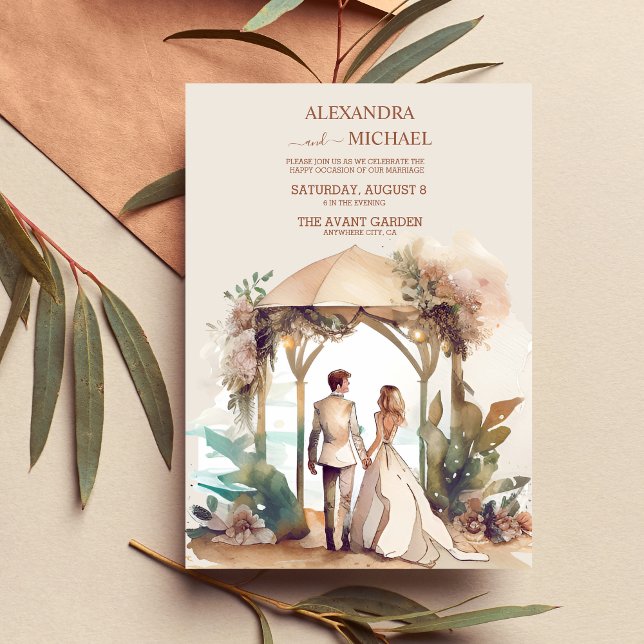 Convites Casamento de Destino de Praia com Aquarela (Criador carregado)