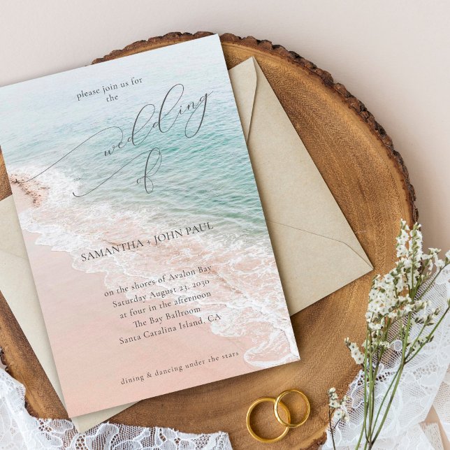 Convites Casamento de Destino de Praia com Elegante Roteiro (Criador carregado)