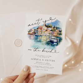 Convites Casamento de Destino de Praia da Grécia de Aquarel