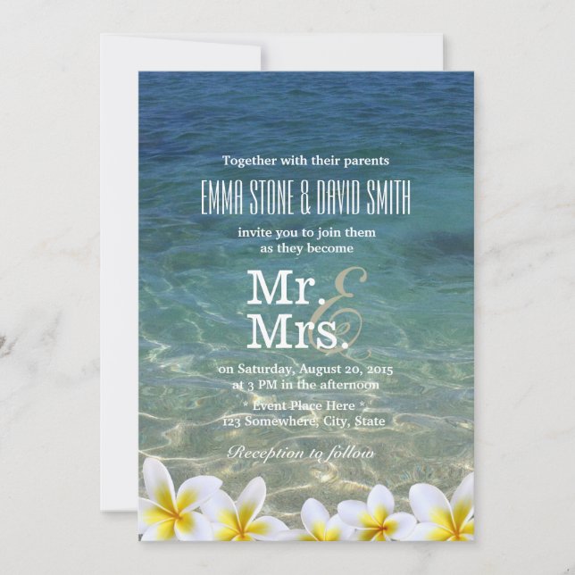 Convites Casamento de Destino de Praia das Flores de Plumer (Frente)