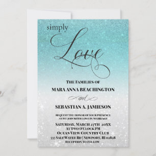 Convites *~* Casamento de Destino de Praia de Aqua Glitter