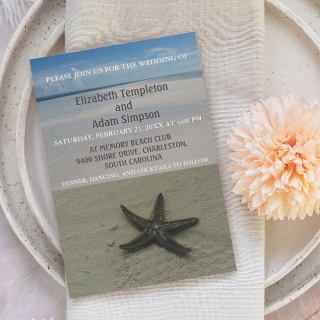 Convites Casamento de Destino de Praia de Summer Starfish (Criador carregado)