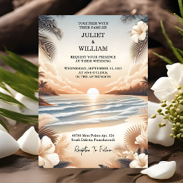 Convites Casamento de Destino de Praia no Oceano de Verão p