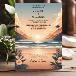 Convites Casamento de Destino de Praia no Oceano Primavera