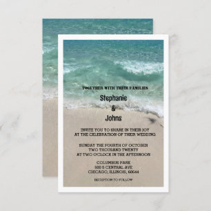 Convites Casamento de Destino de Teal Sandy Ocean em Praia 