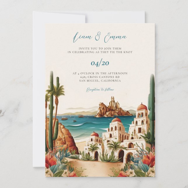 Convites Casamento de Destino do Cabo San Lucas no México (Frente)