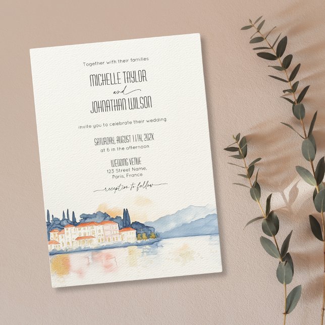 Convites Casamento de Destino do Lago Como Itália (watercolor lake como wedding invitations
)