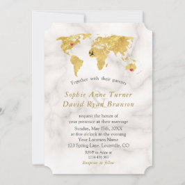 Convites Casamento de Destino do Mapa do Mundo Dourado Eleg