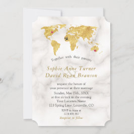 Convites Casamento de Destino do Mapa do Mundo Dourado Eleg