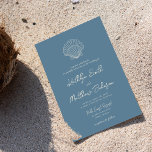 Convites Casamento de Destino do Oceano de Praia Dusty Blue<br><div class="desc">Cartão de Convite para Casamento de Destino de Marinha Moderna Dusty Blue Ivory Shell Beach Ocean Beach Ocean. Celebre o seu dia especial com esta elegante e bela carta de convite para casamento para embelezar a sua ocasião especial. Todos os textos estão pré-organizados para que você personalize fácil e rapidamente...</div>