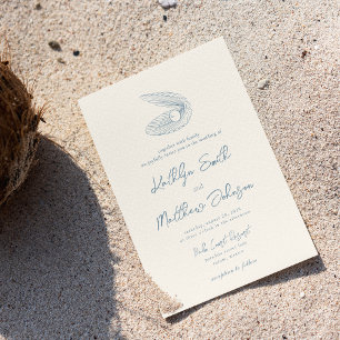 Convites Casamento de Destino do Oceano de Praia Dusty Blue