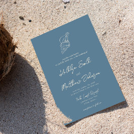 Convites Casamento de Destino do Oceano de Praia Dusty Blue