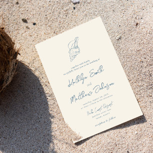 Convites Casamento de Destino do Oceano de Praia Dusty Blue