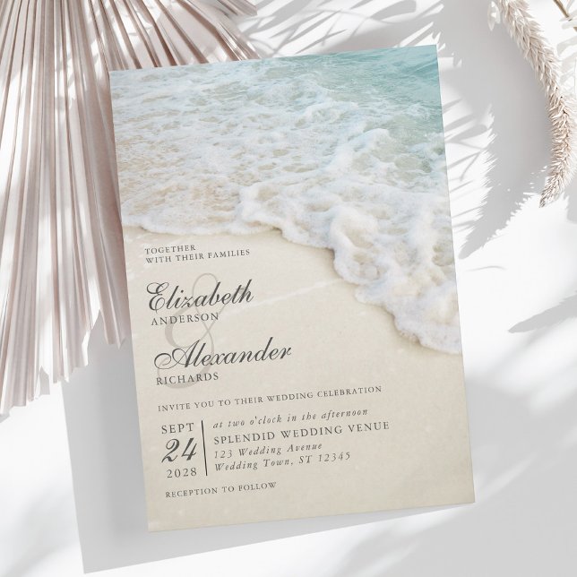 Convites Casamento de Destino do Oceano de Praia Elegante (Criador carregado)