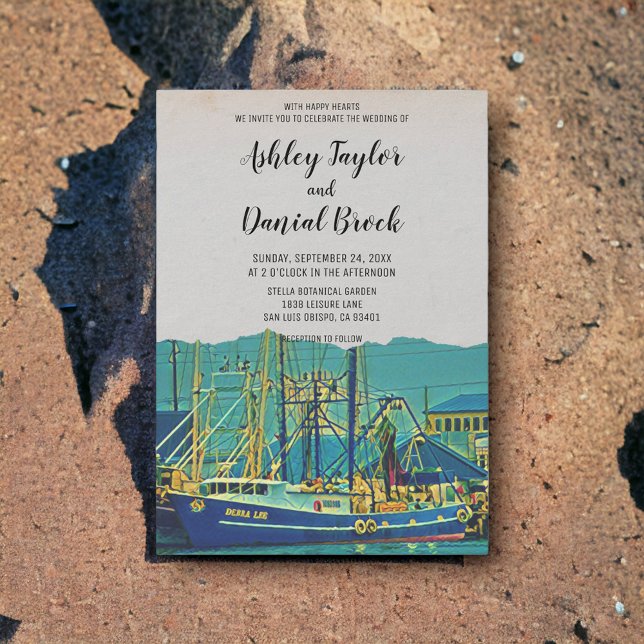 Convites Casamento de destino do porto de viagem de marinho (Criador carregado)