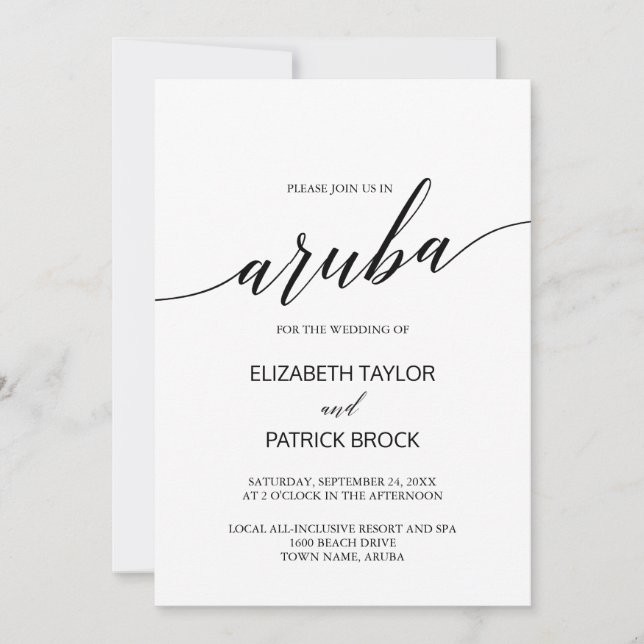 Convites Casamento de Destino Elegante de Calliografia Arub (Frente)