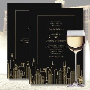 Convites Casamento de Destino Elegante Las Vegas Black Gold