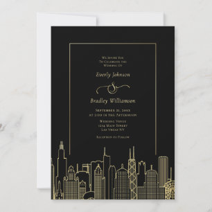 Convites Casamento de Destino Elegante Las Vegas Black Gold