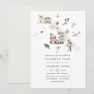 Convites Casamento de Destino em Cuba com Aquarela