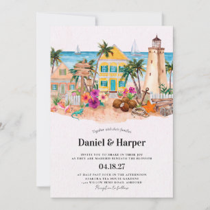 Convites Casamento de Destino em Key West com Aquarela