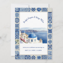 Casamento de Destino em Santorini com Azulejos Azu