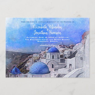Convites Casamento de Destino em Santorini Grécia Aquarela
