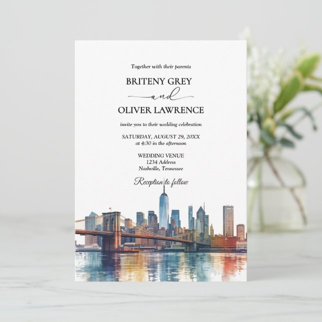 Convites Casamento de Destino na Cidade de Nova York com Aq (Em pé/Frente)
