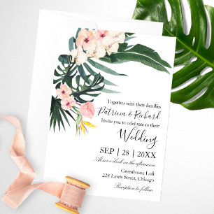 Convites Casamento de Destino na Praia com Folhas de Palmei