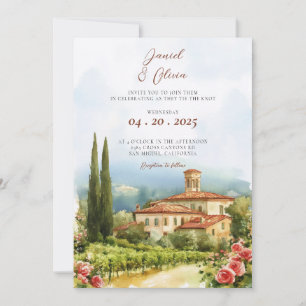 Convites Casamento de Destino na Toscana Itália em Aquarela
