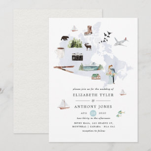Convites Casamento de Destino no Canadá com Aquarela