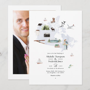 Convites Casamento de Destino no Canadá com Aquarela