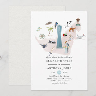 Convites Casamento de Destino no Dubai UAE em Aquarela