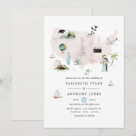 Convites Casamento de Destino no Florida EUA em Aquarela