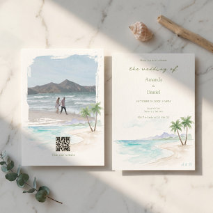 Convites Casamento de Destino no Havaí Foto de Praia em Aqu