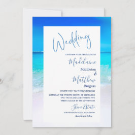 Convites Casamento de Destino Oceano de Praia Blue Modern
