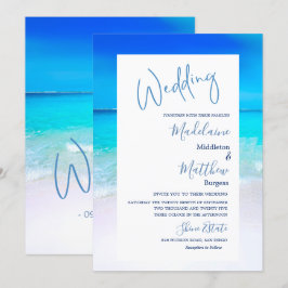 Convites Casamento de Destino Oceano de Praia Blue Modern