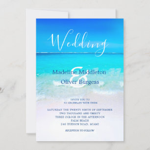 Convites Casamento de Destino Tropical Azul do Oceano Praia