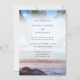 Convites Casamento de Destino Tropical de Praia com Palmeir
