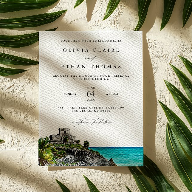 Convites Casamento de Destino Tropical de Praia Tulum Mexic (Criador carregado)