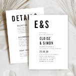 Convites Casamento de Detalhe do Monograma de Grande Negrit<br><div class="desc">Faça uma declaração ousada e moderna com os detalhes minimalistas em preto-e-branco sobre o convite de casamento traseiro com tipografia elegante e limpa. Perfeito para casais contemporâneos que apreciam design elegante e na moda. Este convite destaca suas iniciais em fontes serif grandes e fornece detalhes de casamento com um layout...</div>